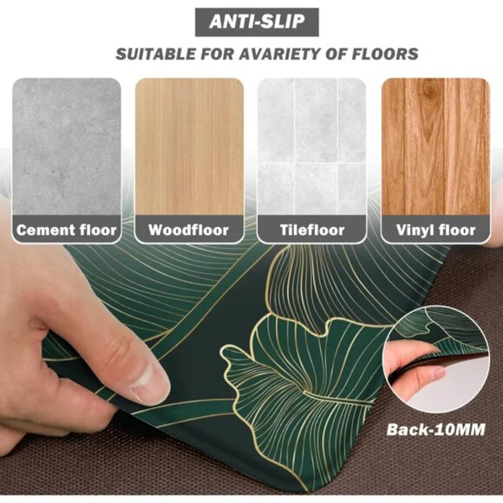 New Green Kitchen Mats, Set of 2 Cushioned Anti-Fatigue Boho Memory Foam Rugs